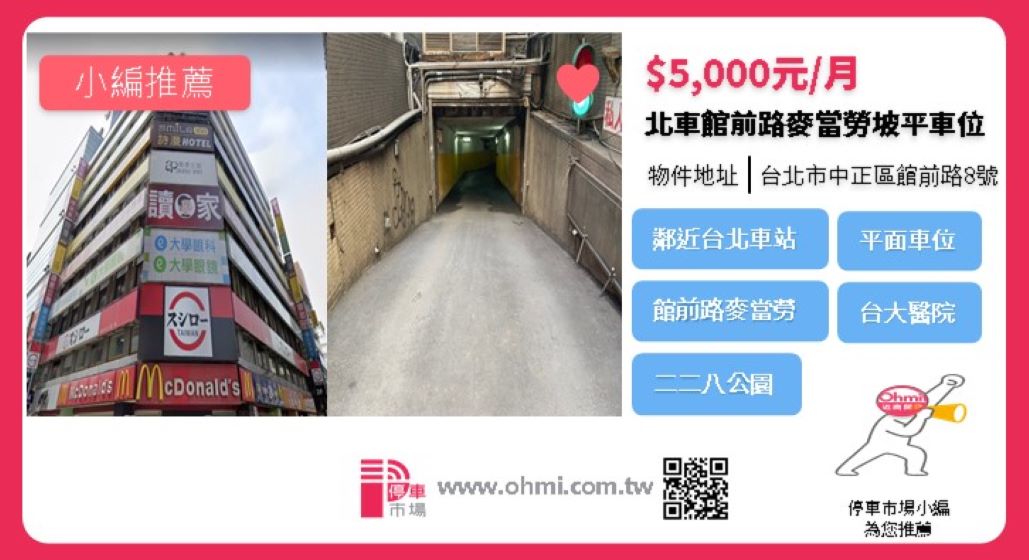 車位分享-北車館前麥當勞坡平車位出租 - 停車市場